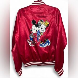 Vintage Nasco 80s Disney Mickey Minnie Satin Bomber Jacket Lightweight Red M